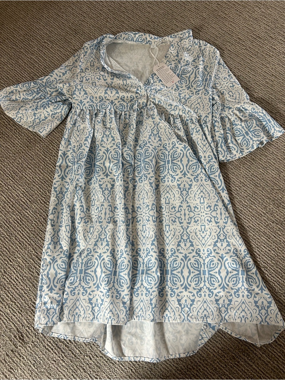 Light Blue & White Patterned Women's Dress